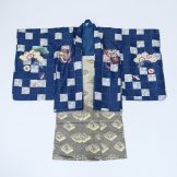 格子に鷹　紺