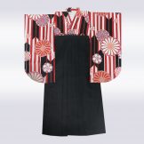 着物：縦縞菊桜黒　/　袴：黒赤ひも95